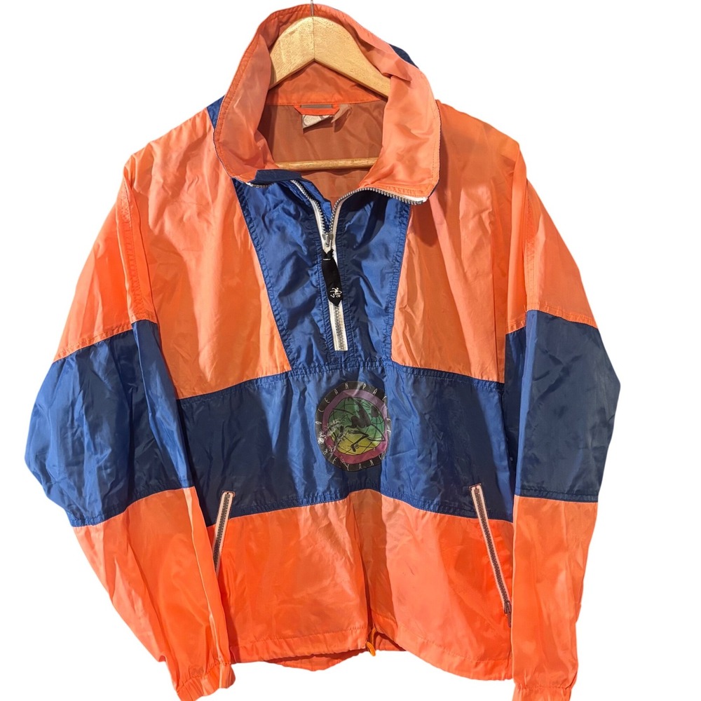 Ocean Pacific Windbreaker Pullover Mens Large Orange Blue Vintage 90s Surf